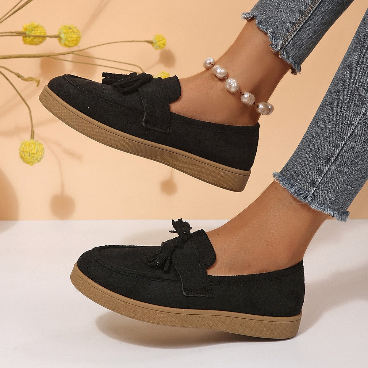 Faux Suede Tassel Slip-On Loafers