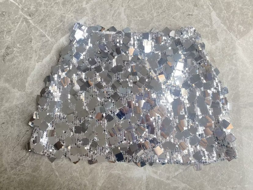 Paillette Sequin Low Rise Mini Skirt - silver01 - 2