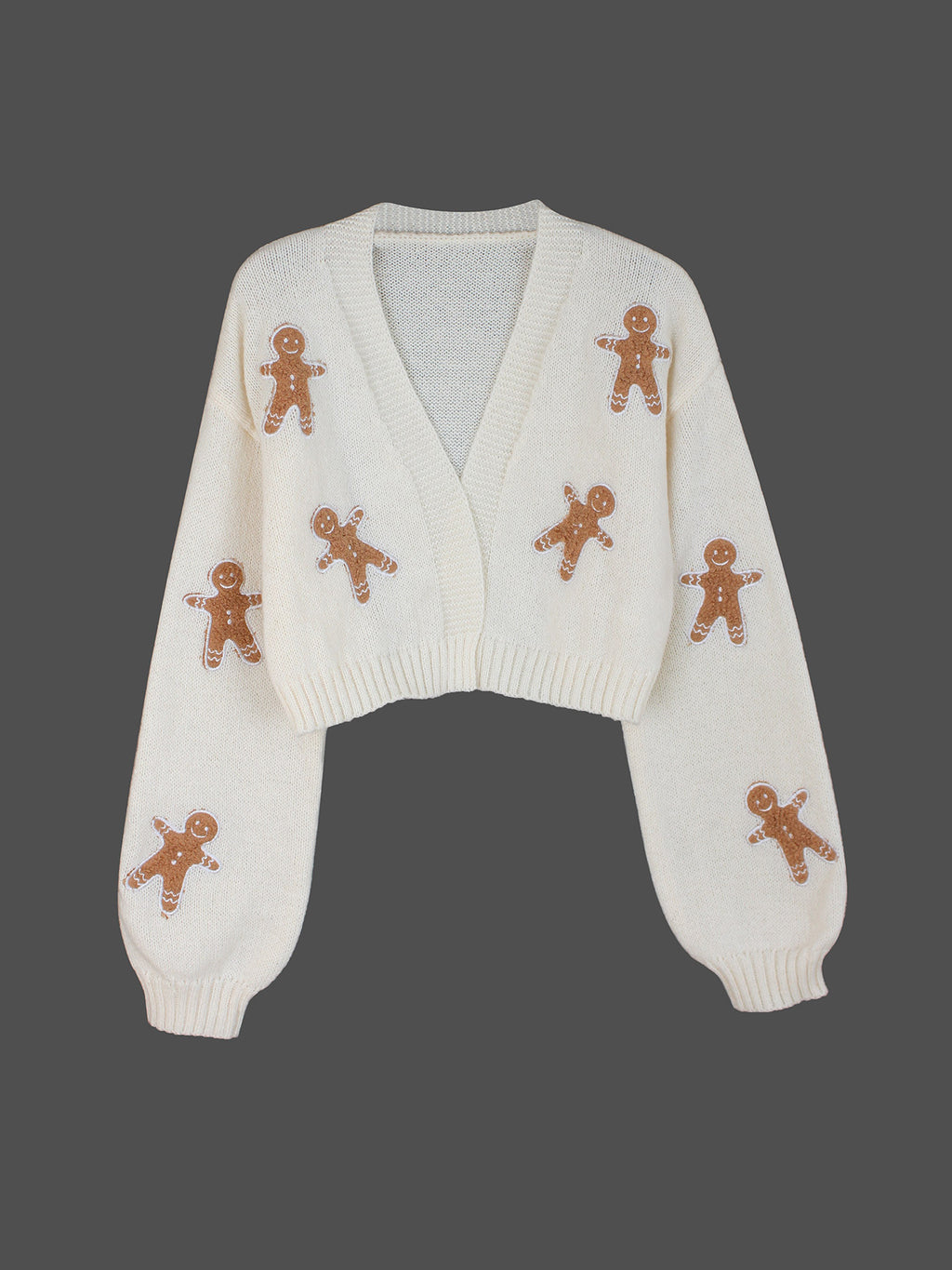 Cropped Cardigan With Gingerbread Appliques - Apricot - 1