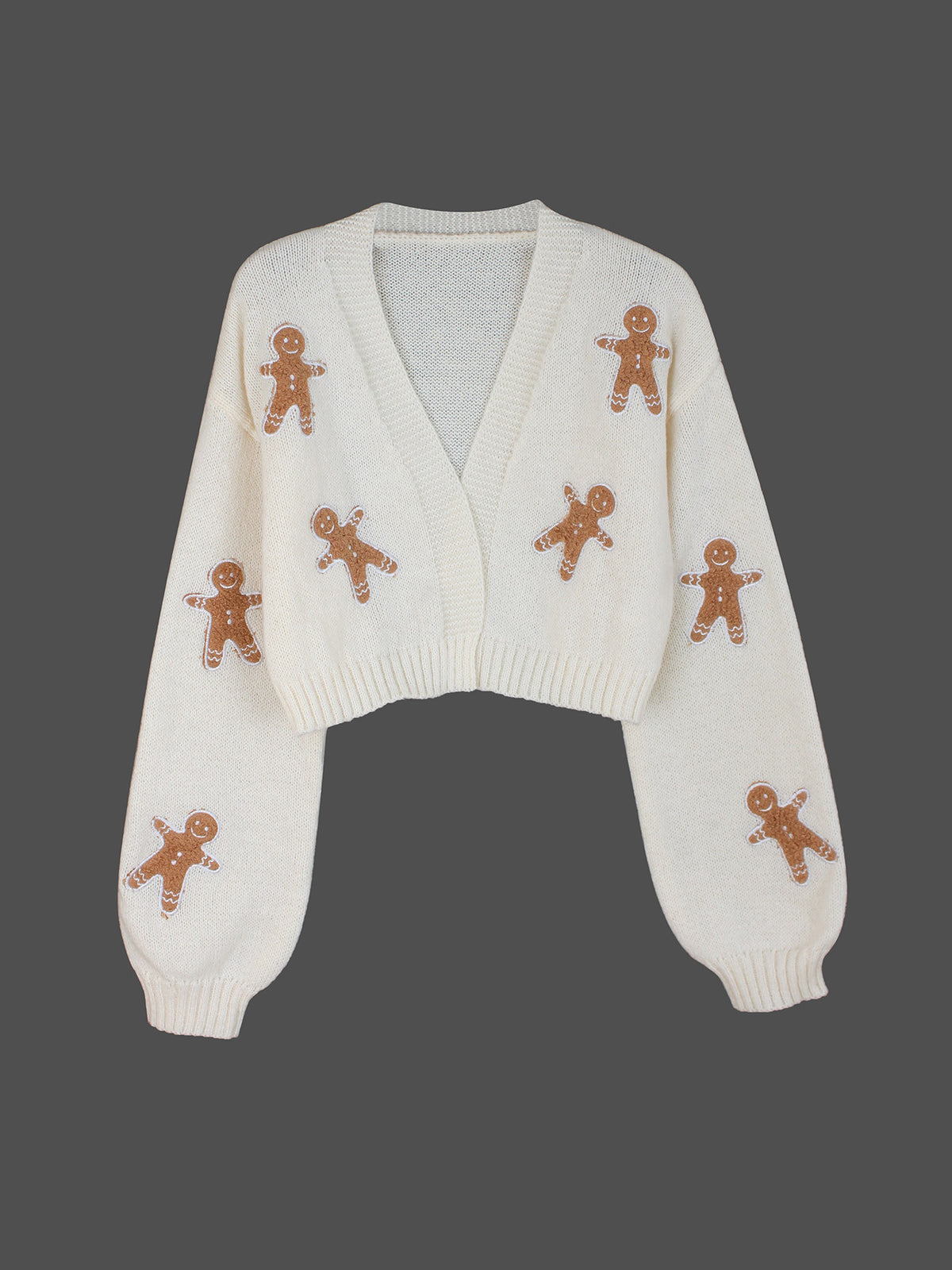 Cropped Cardigan With Gingerbread Appliques - Apricot - 1