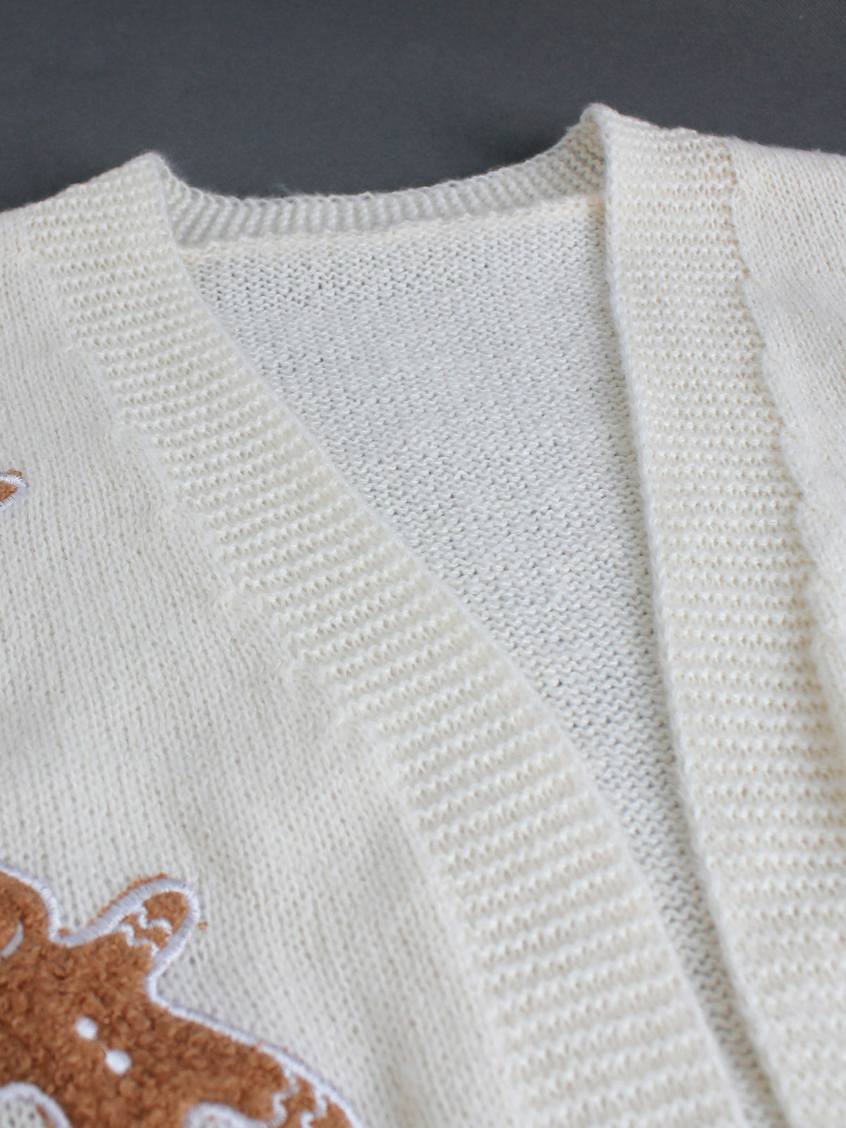 Cropped Cardigan With Gingerbread Appliques - Apricot - 3