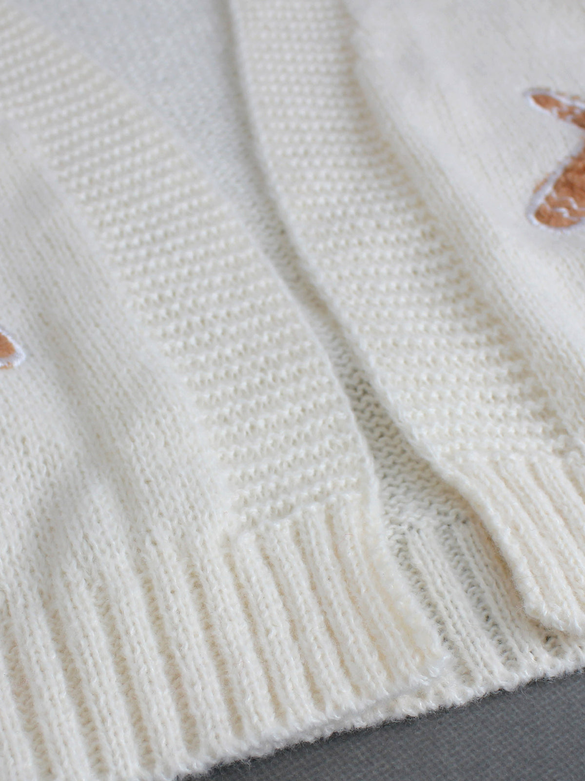 Cropped Cardigan With Gingerbread Appliques - Apricot - 5