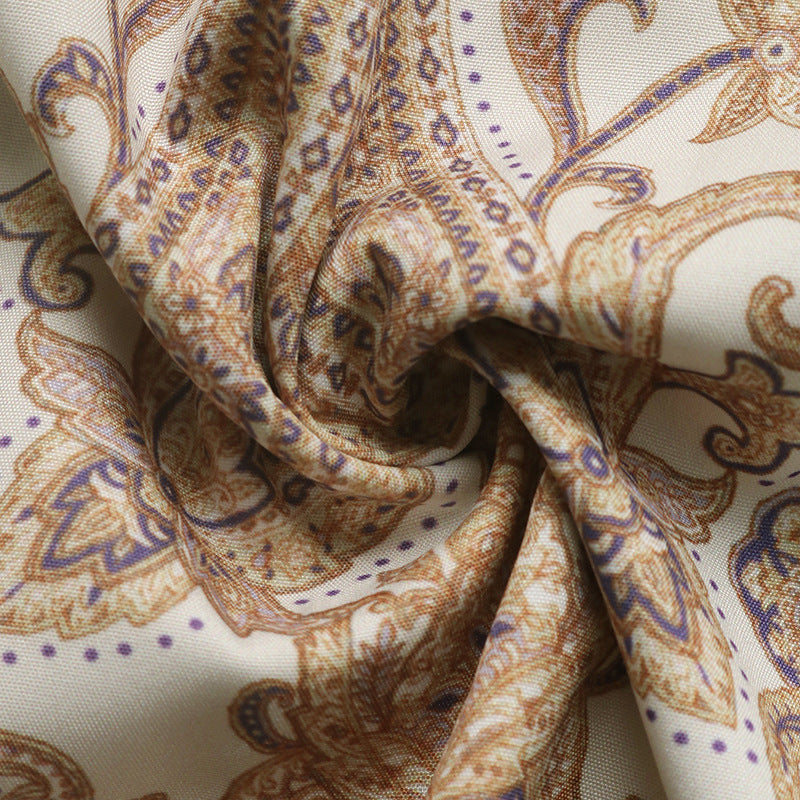 Boho Paisley Balloon Sleeve Belted Mini Dress - Apricot - 3