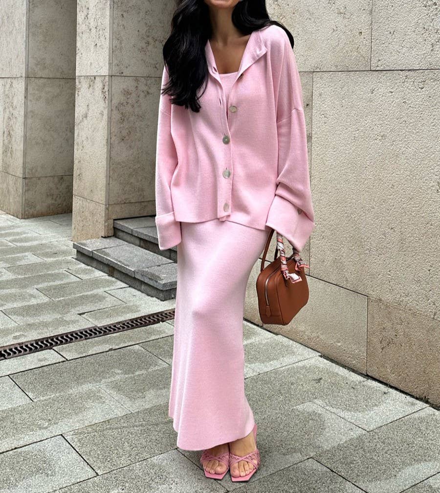 Cardigan Cami And Midi Skirt Knit Set