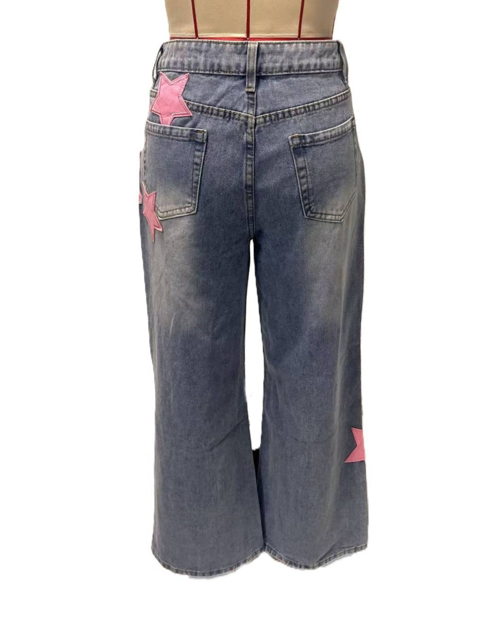 Y2K Star Patch Baggy Wide Leg Jeans - Blue - 4