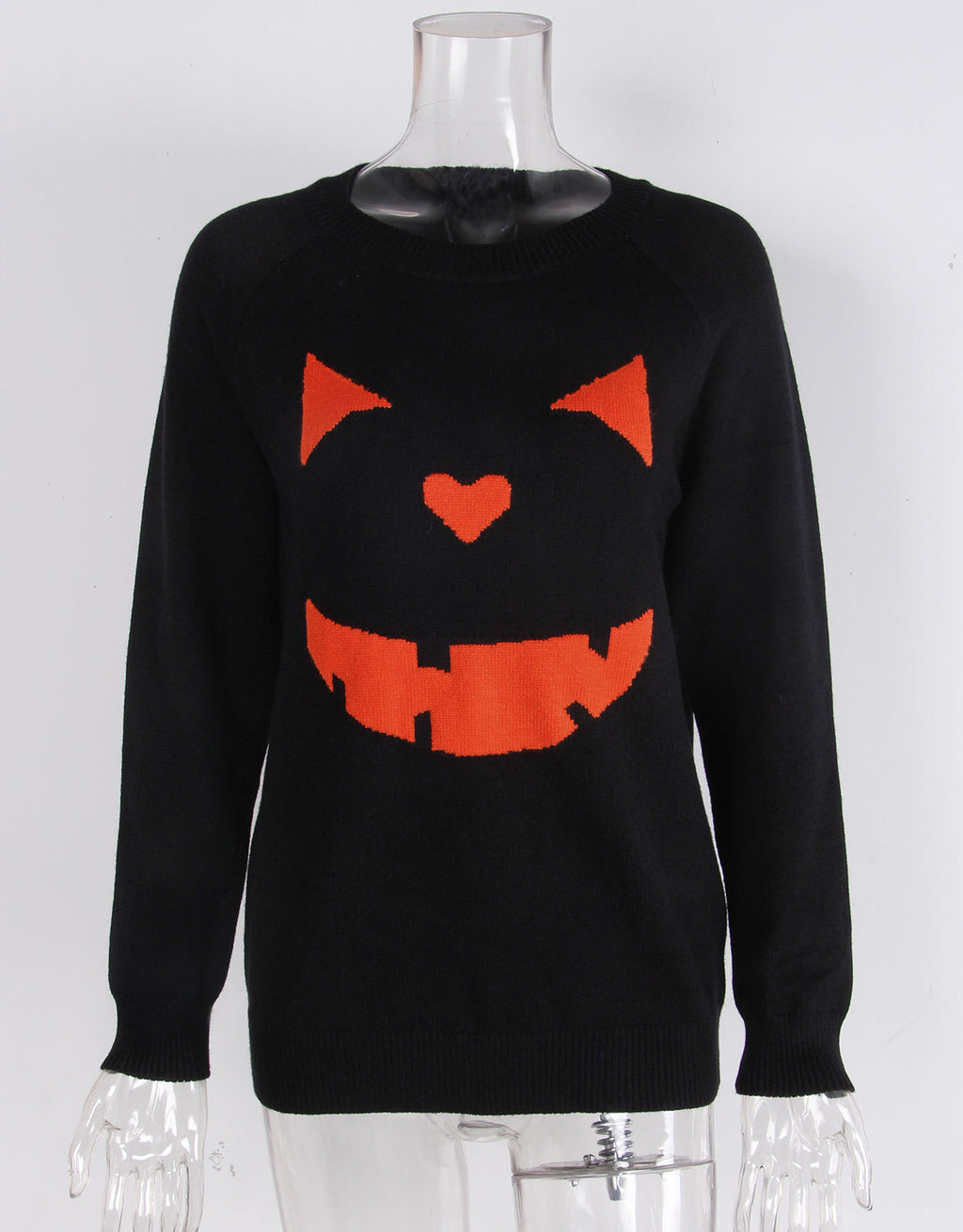Grinning Pumpkin Face Halloween Knit Sweater - Black - 1