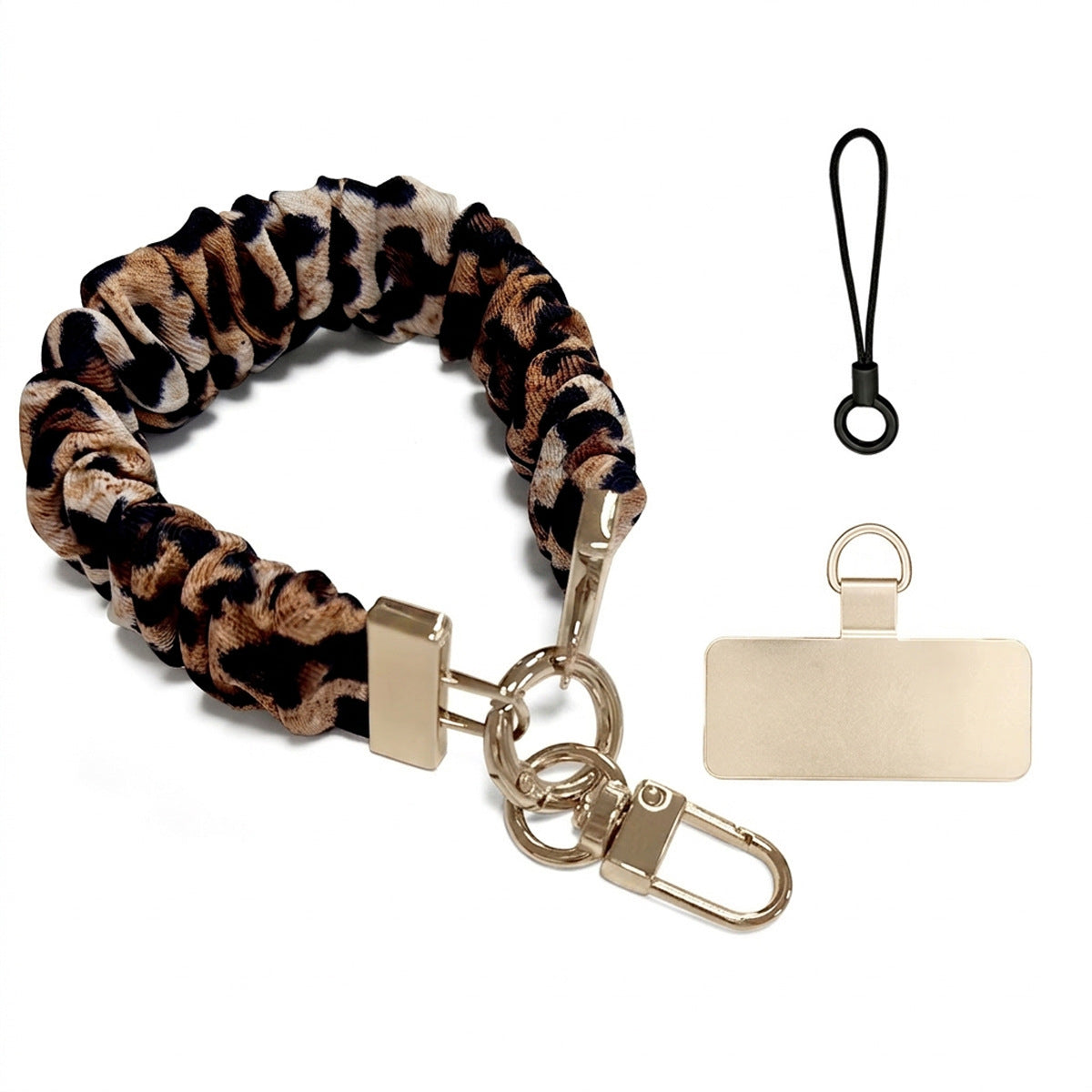 Scrunchie Wristlet Phone Lanyard With Clasp - BLeopard_G