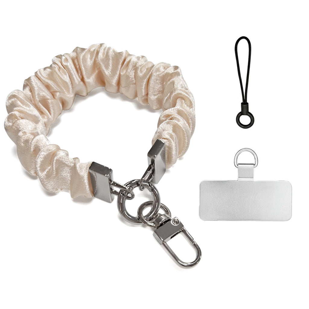 Scrunchie Wristlet Phone Lanyard With Clasp - Beige_S