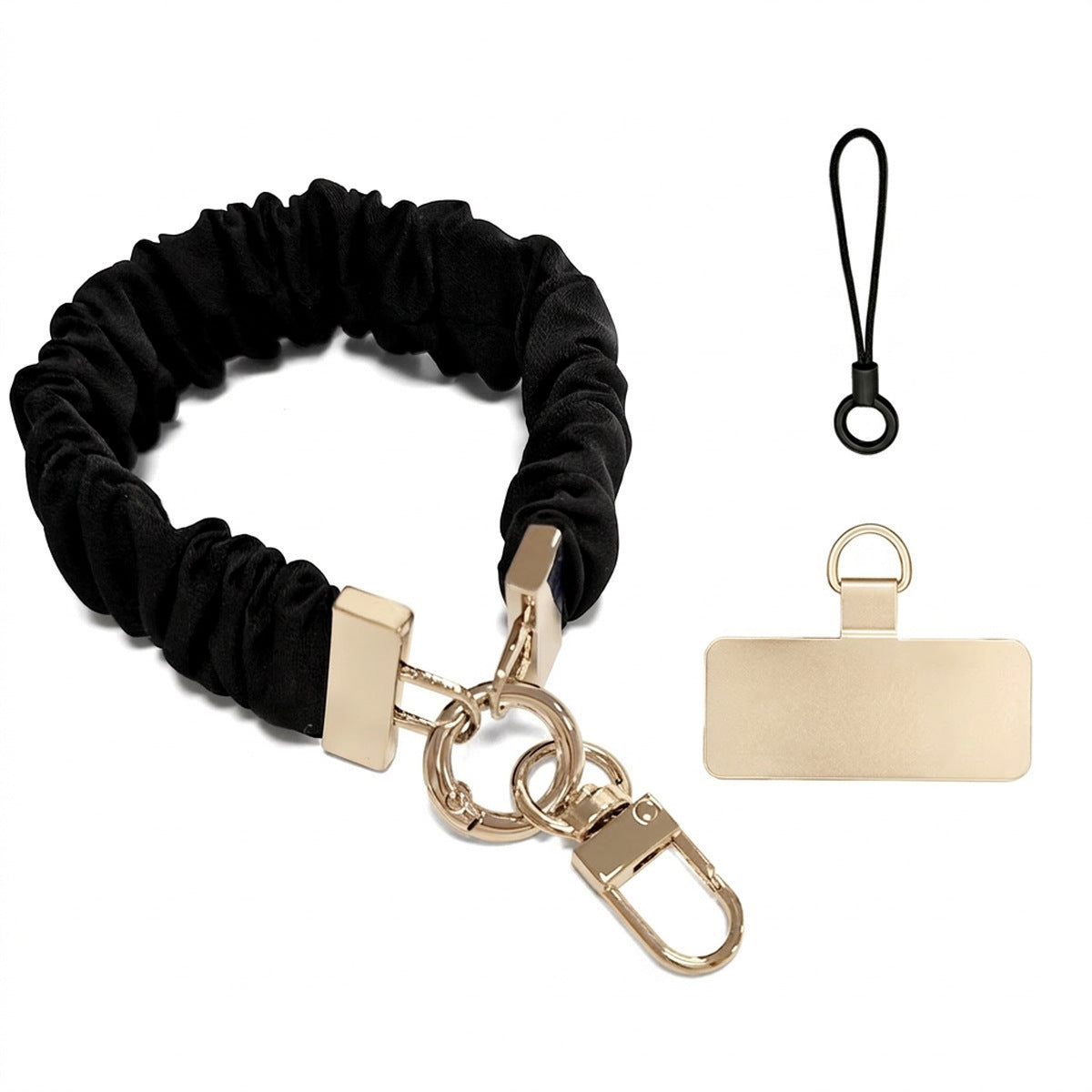 Scrunchie Wristlet Phone Lanyard With Clasp - Black_G
