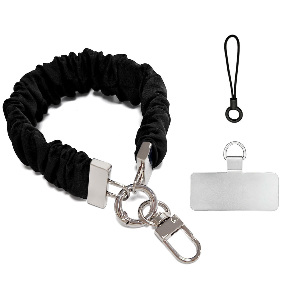 Scrunchie Wristlet Phone Lanyard With Clasp - Black_S