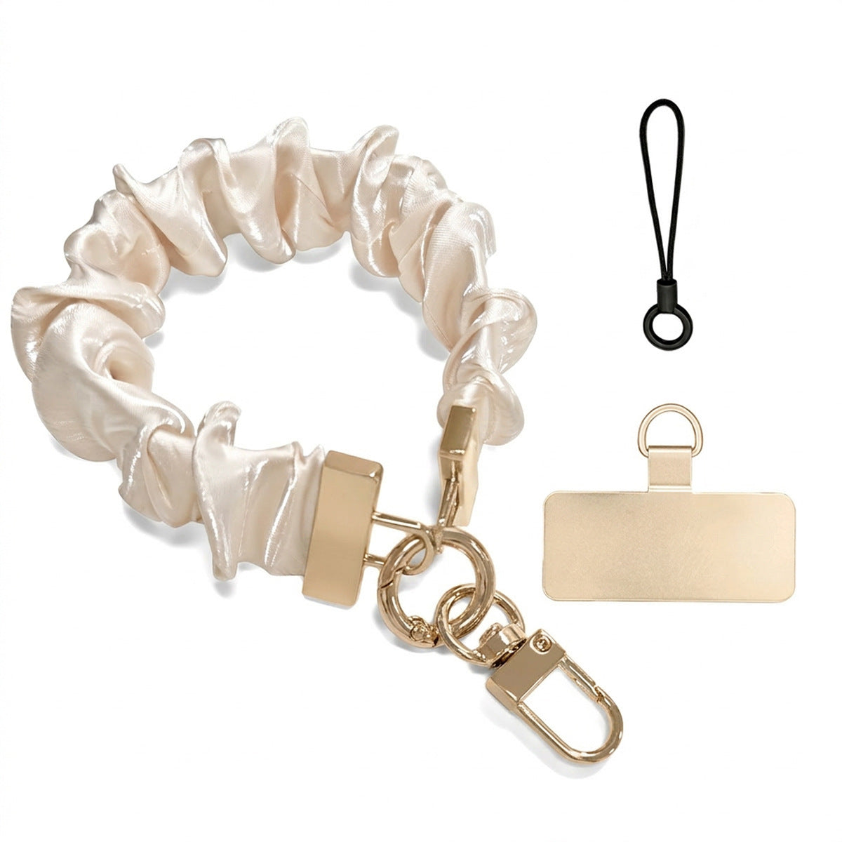 Scrunchie Wristlet Phone Lanyard With Clasp - Cream_G