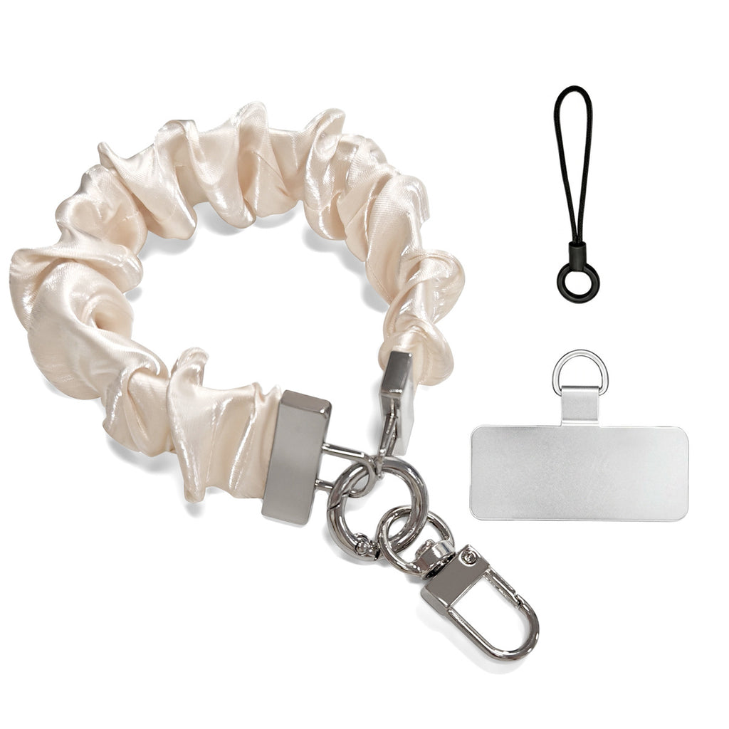 Scrunchie Wristlet Phone Lanyard With Clasp - Cream_S
