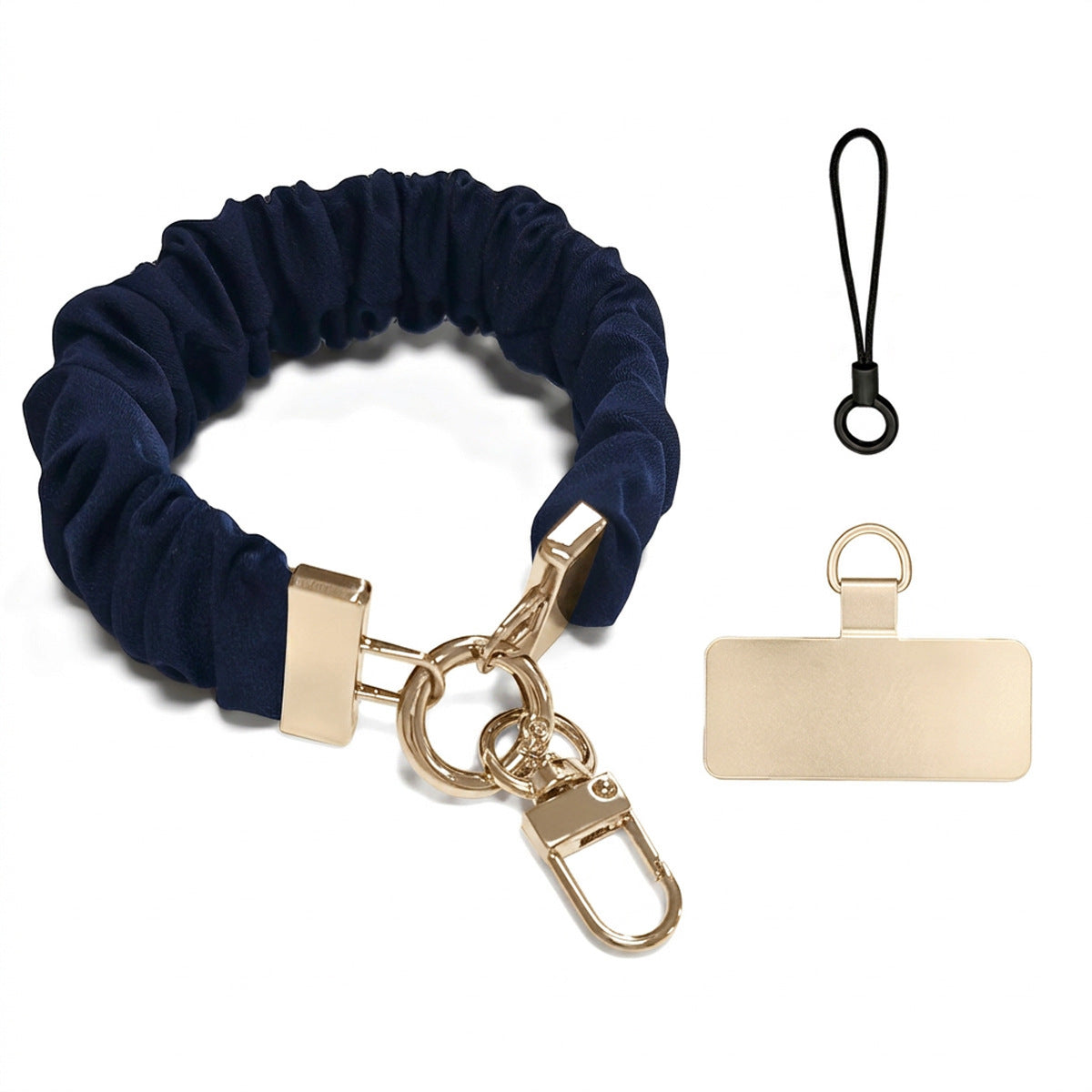 Scrunchie Wristlet Phone Lanyard With Clasp - Navy_G