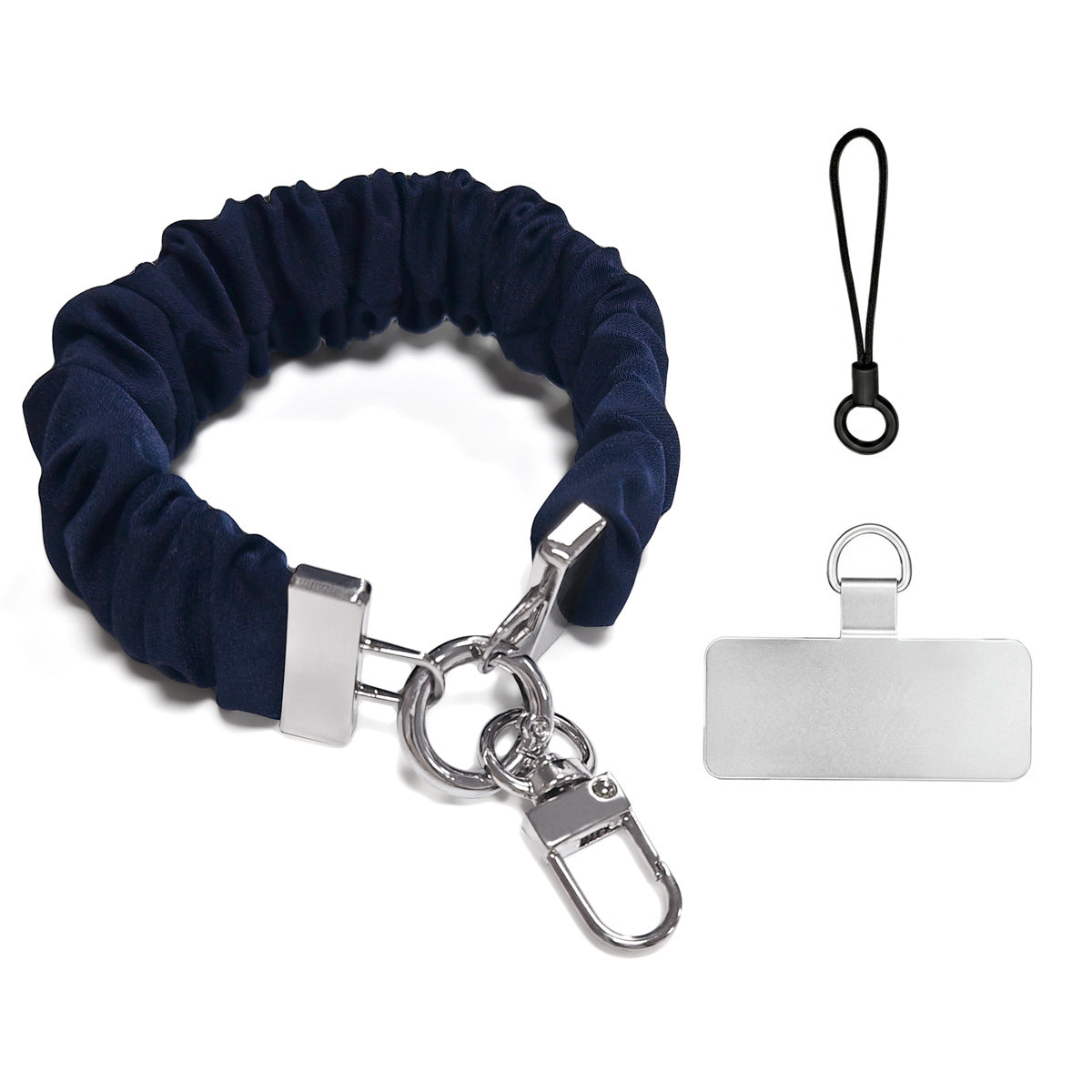 Scrunchie Wristlet Phone Lanyard With Clasp - Navy_S