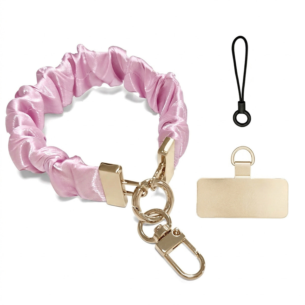 Scrunchie Wristlet Phone Lanyard With Clasp - Pink_G