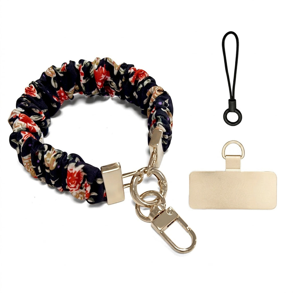 Scrunchie Wristlet Phone Lanyard With Clasp - RFloral_G