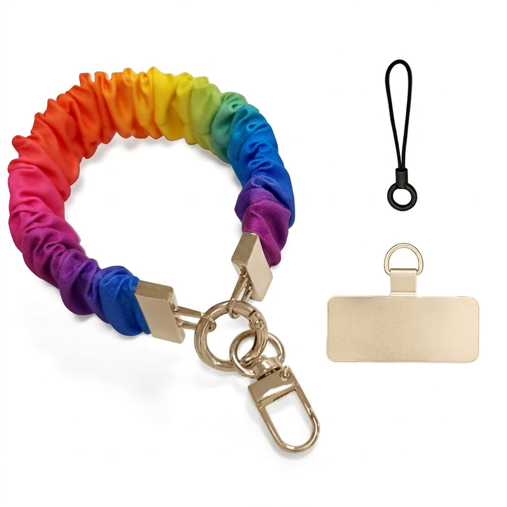 Scrunchie Wristlet Phone Lanyard With Clasp - Rainbow_G