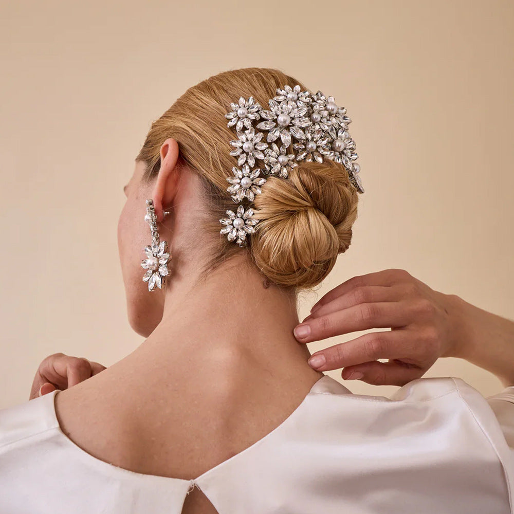 Crystal Pearl Flower Bridal Hair Clip - Silver