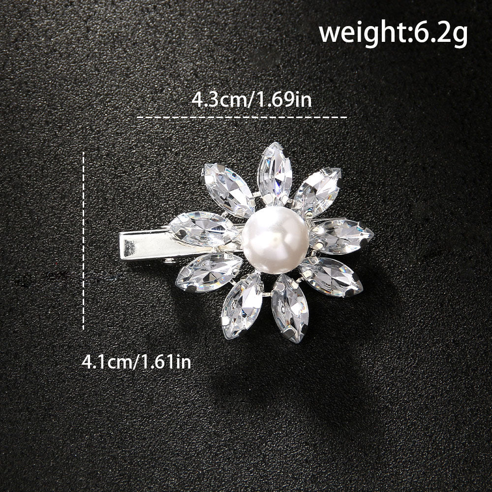 Crystal Pearl Flower Bridal Hair Clip - Silver - 1