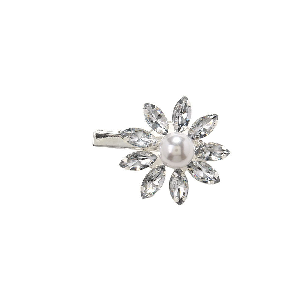 Crystal Pearl Flower Bridal Hair Clip - Silver - 2
