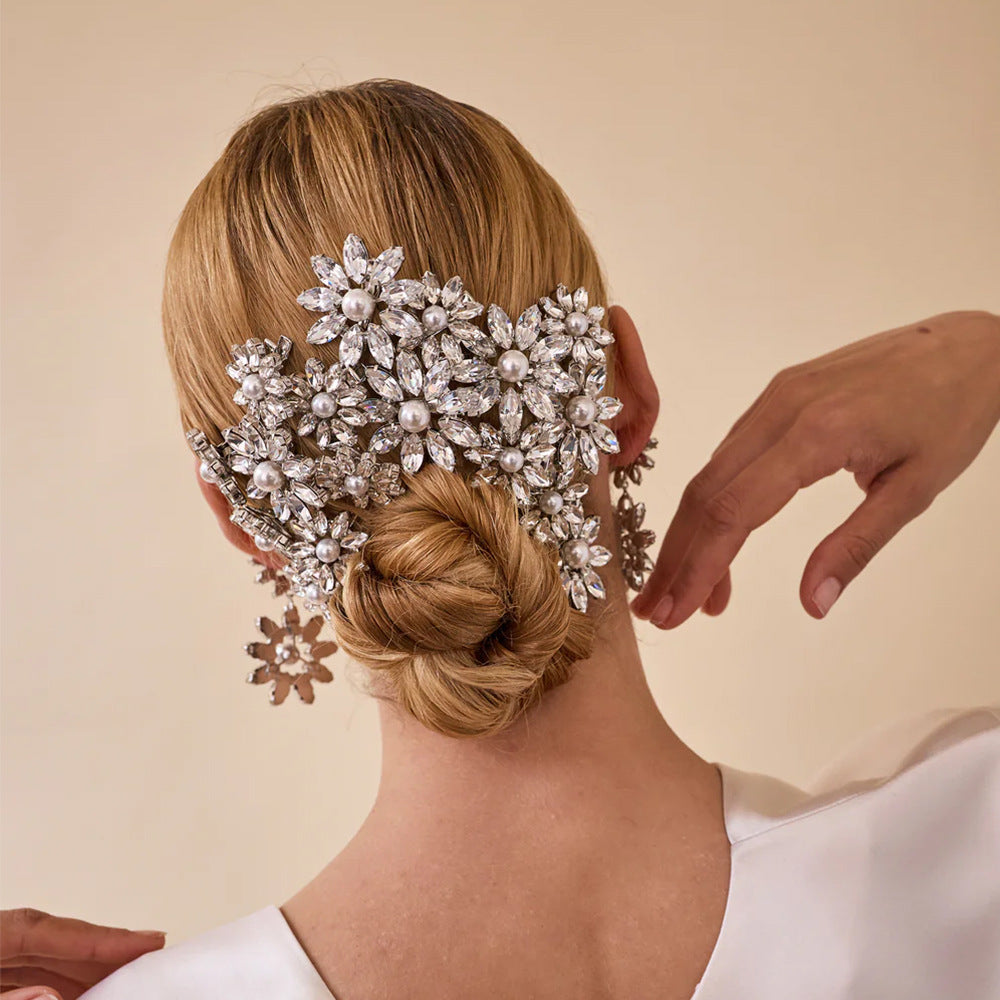 Crystal Pearl Flower Bridal Hair Clip - Silver - 3