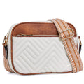 Quilted Chevron Camera Crossbody Bag - White Tan