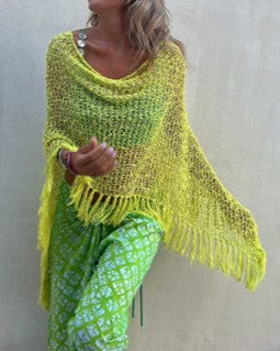 Sheer Crochet Fringe Hem Knit Top - Green - 1