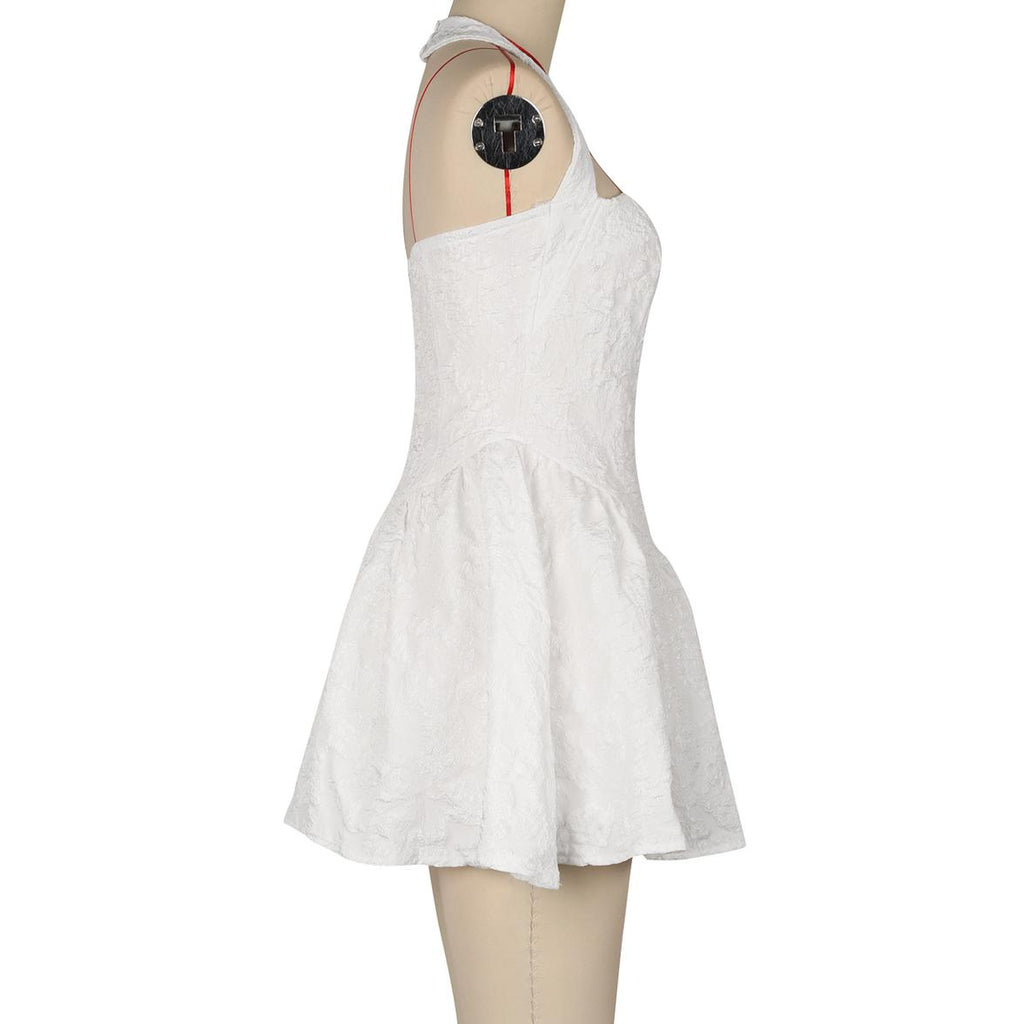 Backless Halter Flare Mini Party Dress - White - 1