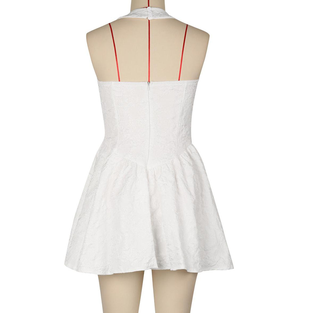 Backless Halter Flare Mini Party Dress - White - 2