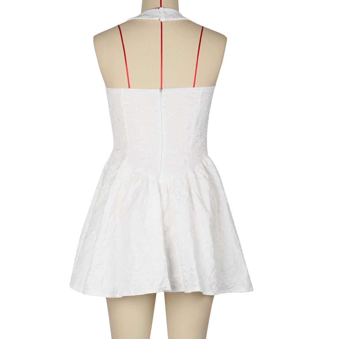 Backless Halter Flare Mini Party Dress - White - 2