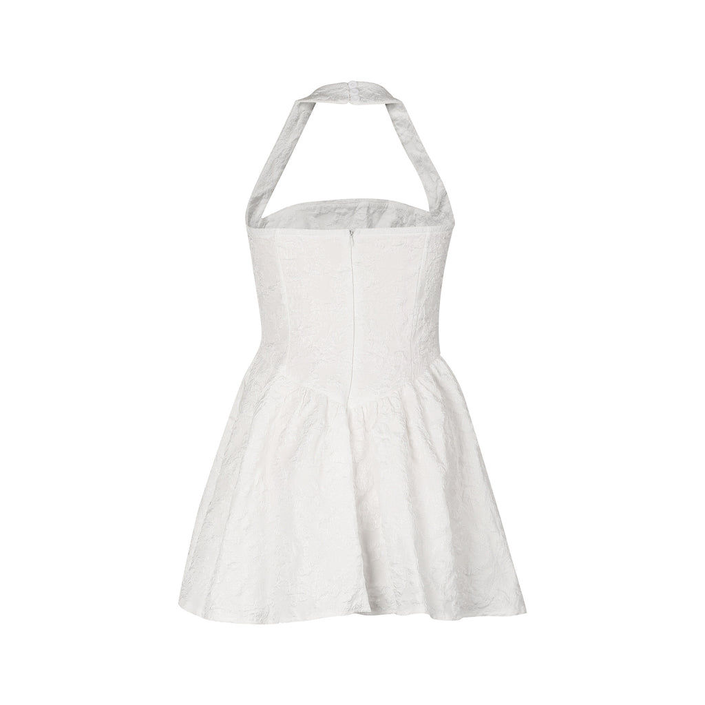 Backless Halter Flare Mini Party Dress - White - 4