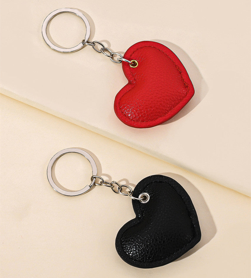 Textured Heart Bag Charm Keychain - Black - 1