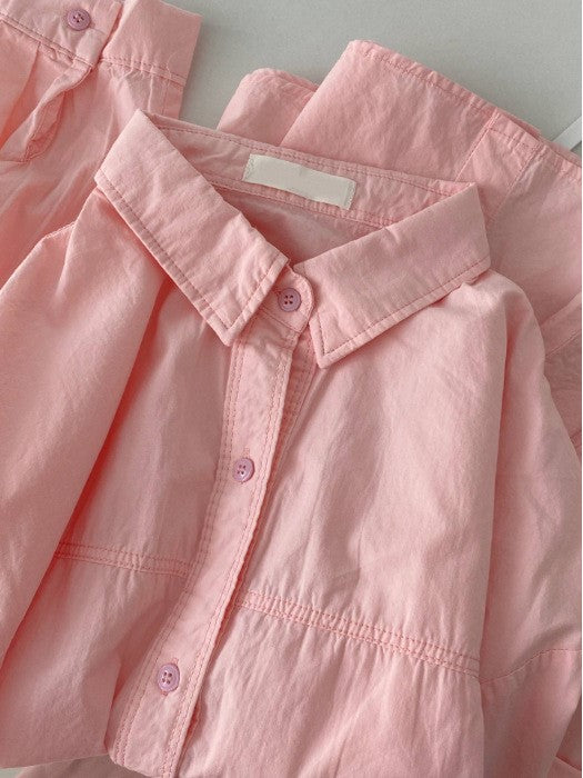 Oversized Drop Shoulder Button Back Shirt - Pink