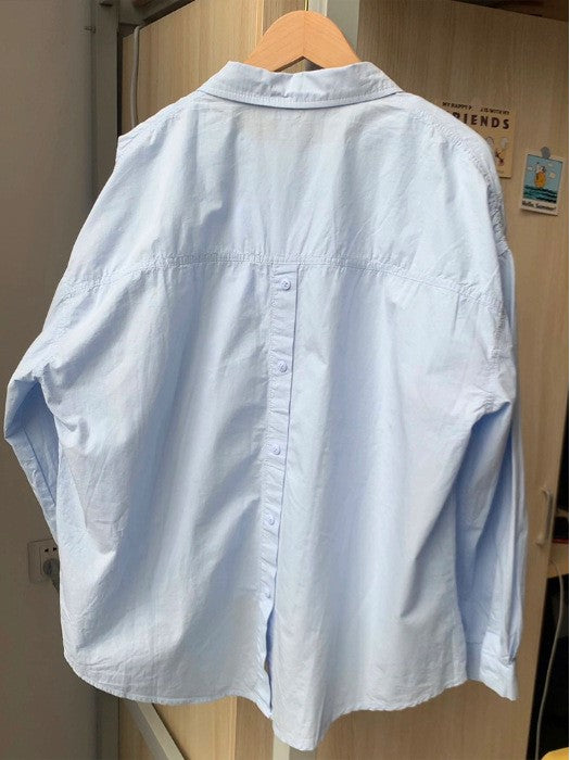 Oversized Drop Shoulder Button Back Shirt - blue - 2