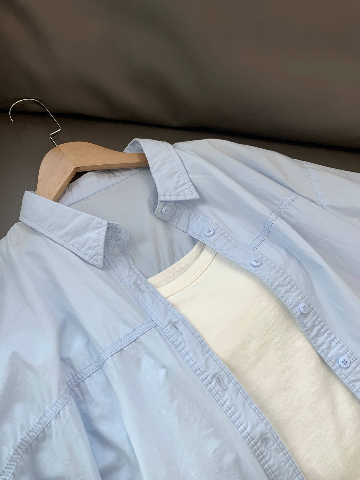 Oversized Drop Shoulder Button Back Shirt - blue - 3