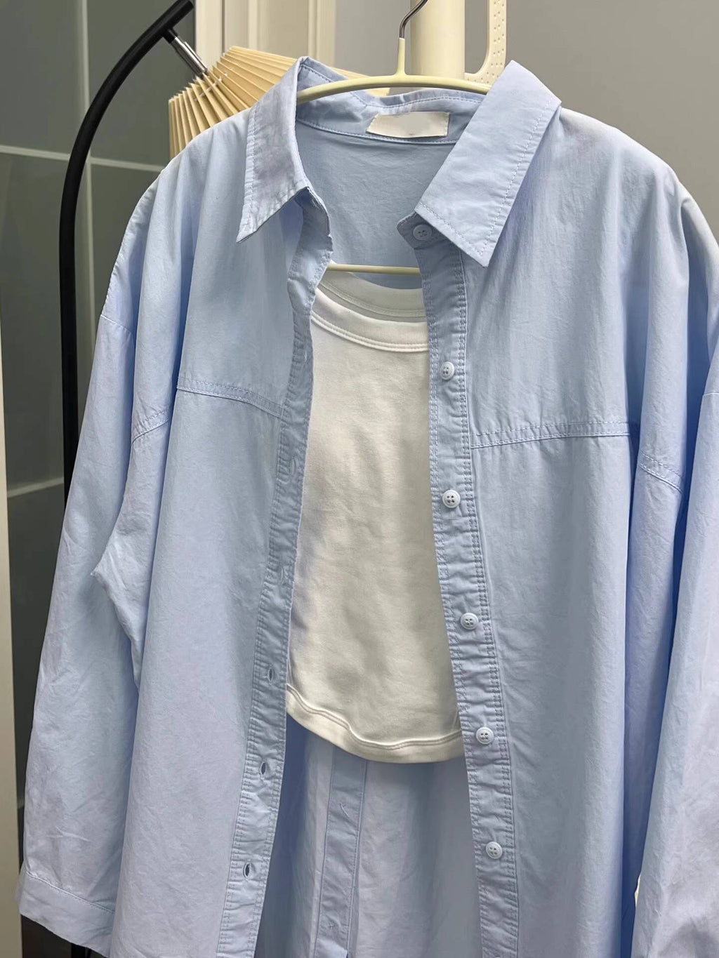 Oversized Drop Shoulder Button Back Shirt - blue - 6
