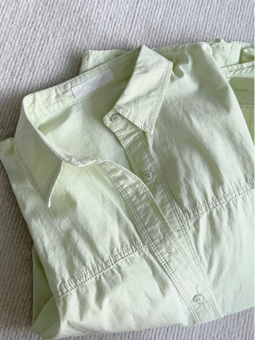 Oversized Drop Shoulder Button Back Shirt - green