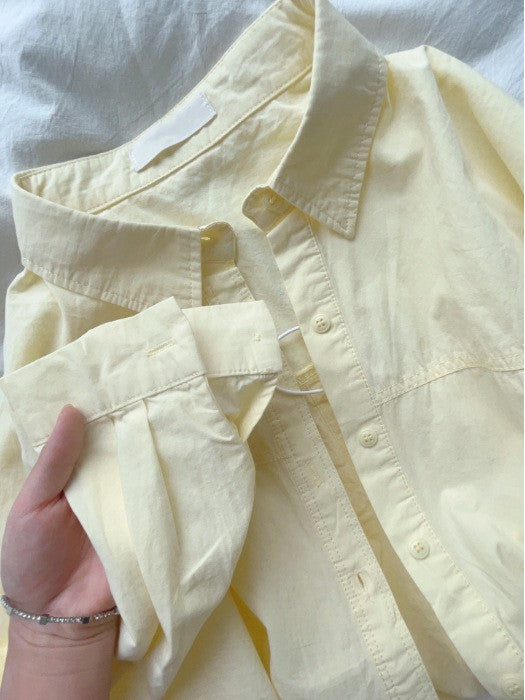 Oversized Drop Shoulder Button Back Shirt - yellow