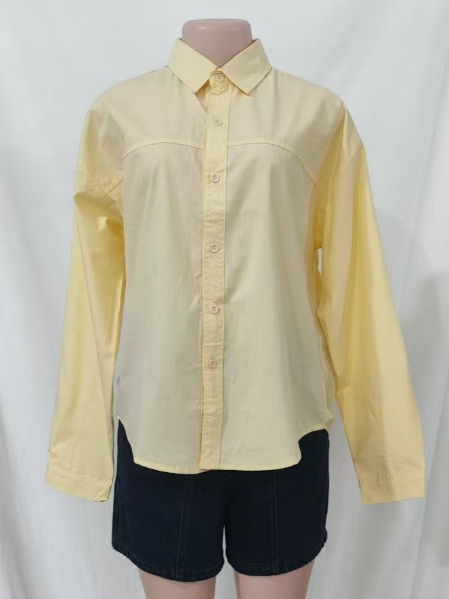 Oversized Drop Shoulder Button Back Shirt - yellow - 1