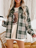 Corduroy Yoke Plaid Oversized Shacket - Green