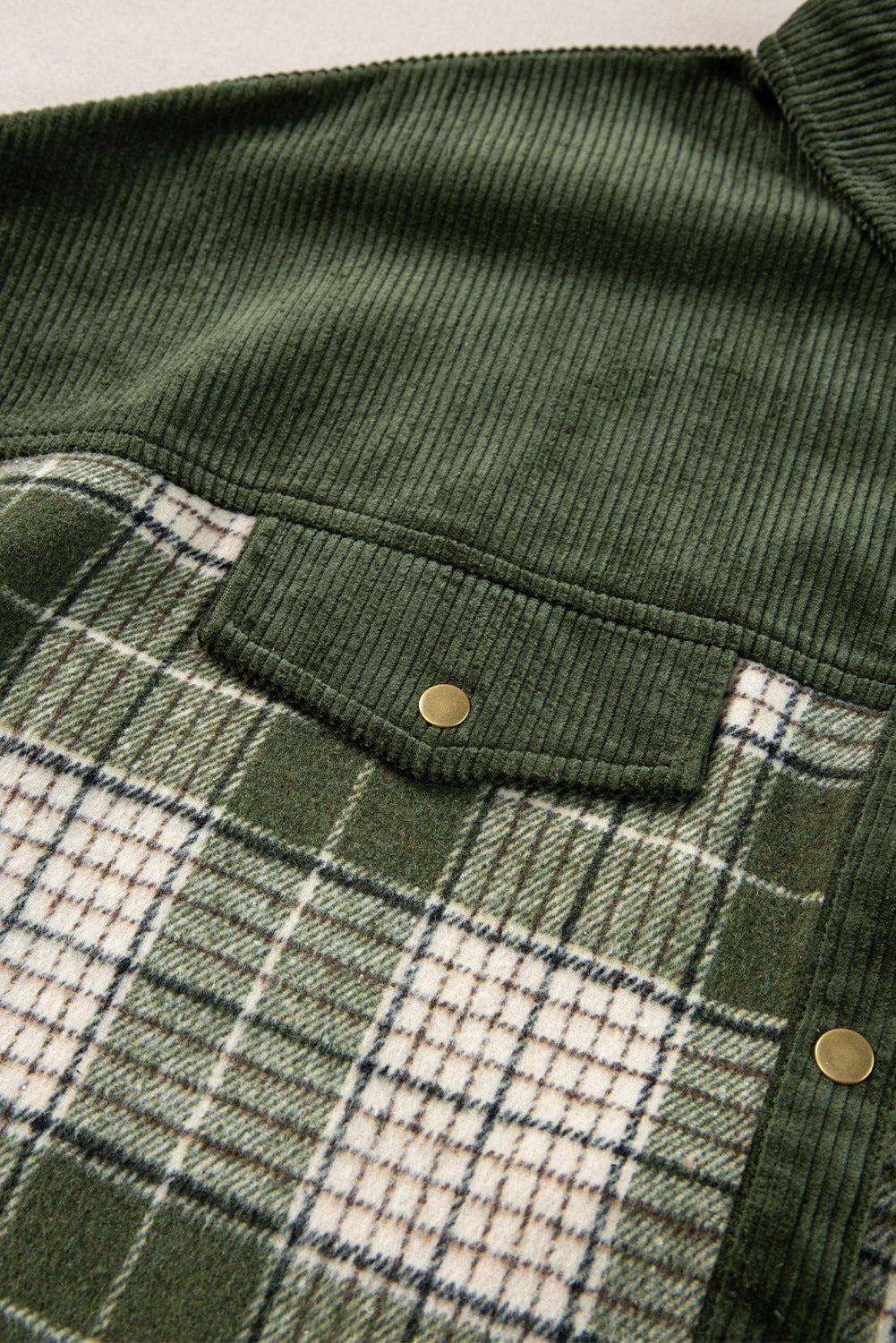 Corduroy Yoke Plaid Oversized Shacket - Green - 5