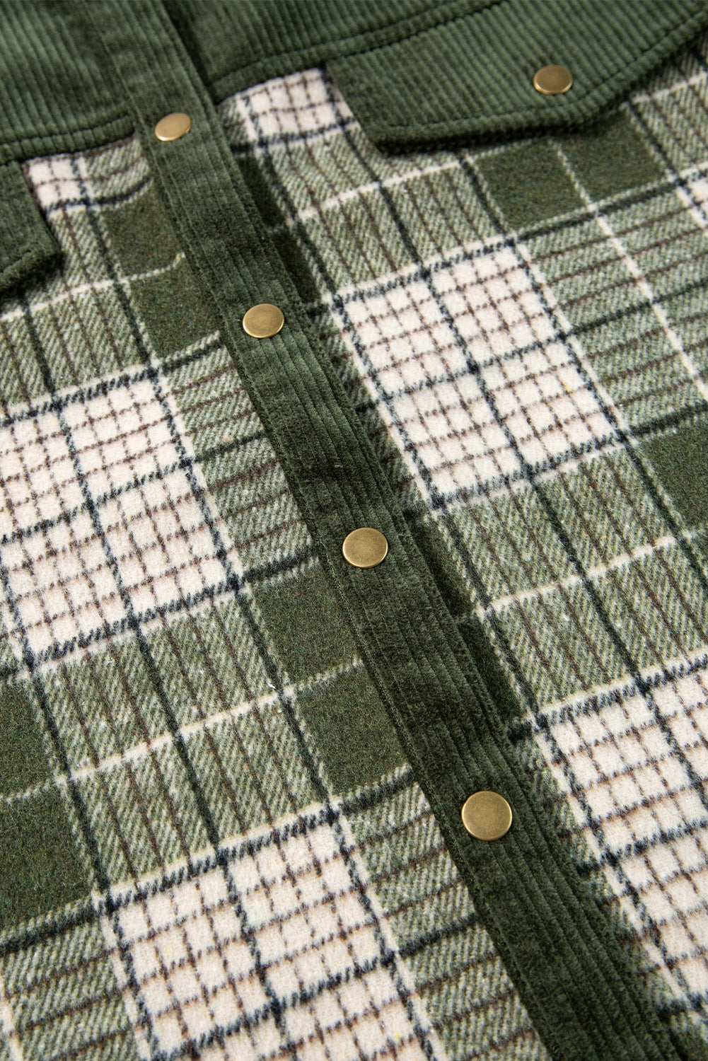Corduroy Yoke Plaid Oversized Shacket - Green - 6