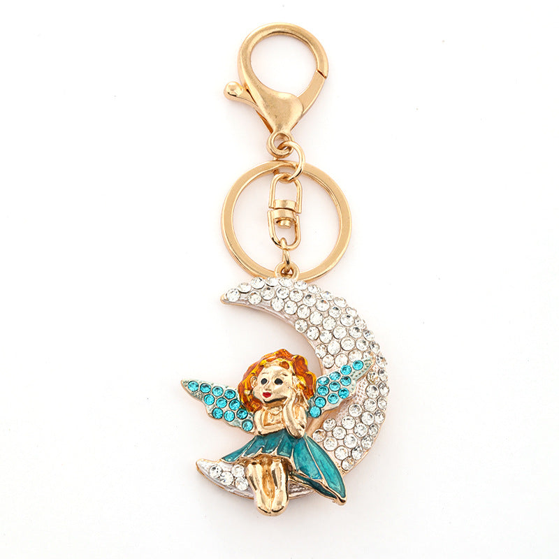Rhinestone Moon Fairy Keychain Charm