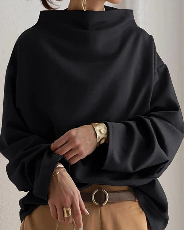 Cowl Neck Oversized Drop Shoulder Sweatshirt - Black