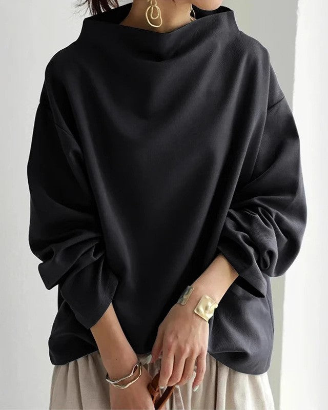 Cowl Neck Oversized Drop Shoulder Sweatshirt - Blue - 1