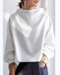 Cowl Neck Oversized Drop Shoulder Sweatshirt - White