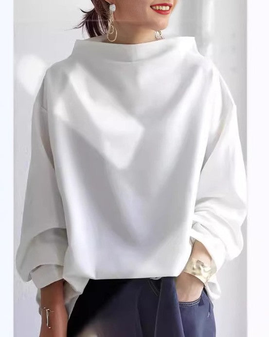 Cowl Neck Oversized Drop Shoulder Sweatshirt - White