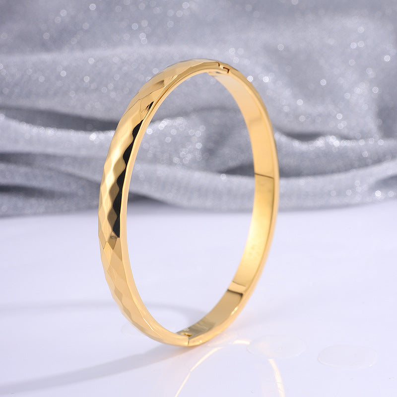 Faceted Diamond Cut Thin Bangle Bracelet - view 1