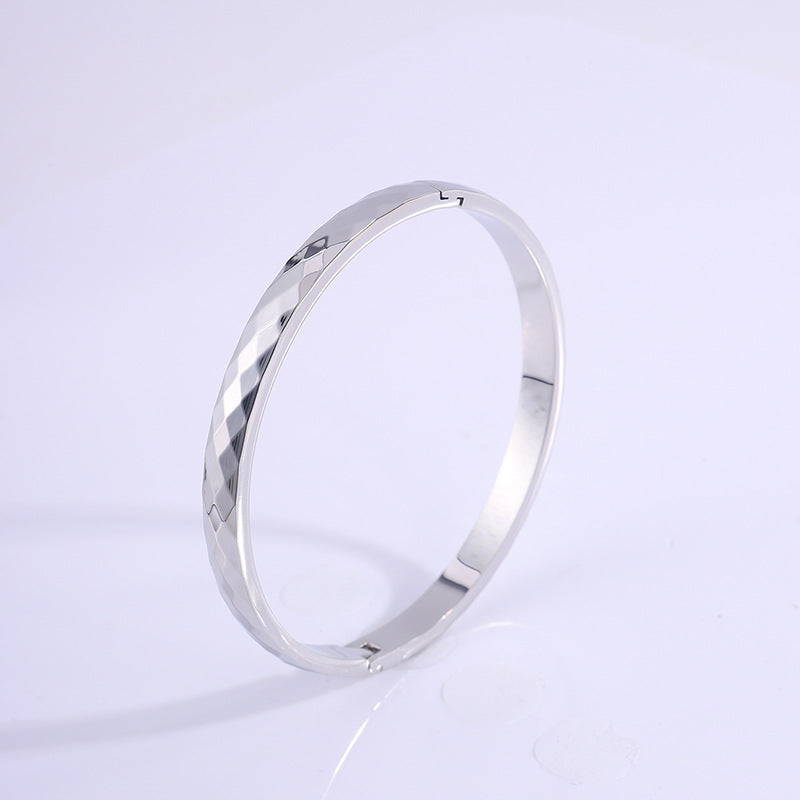 Faceted Diamond Cut Thin Bangle Bracelet - view 2