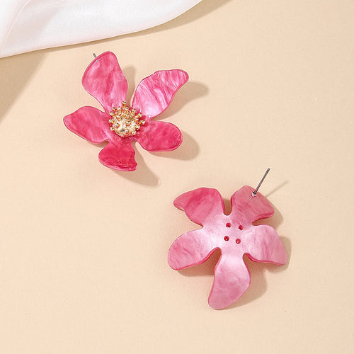 Acrylic Petal Flower Stud Earrings - Pink
